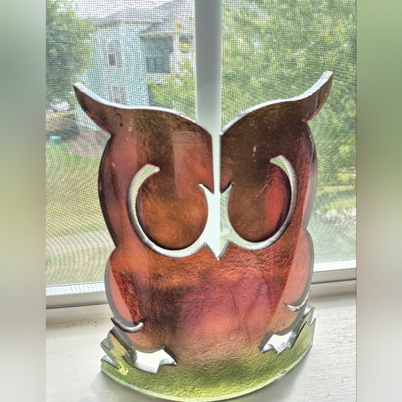 Art Glass OWL Curved 9”x 7” Iridescent Orange Vetri Di Nennella - Picture 4 of 12